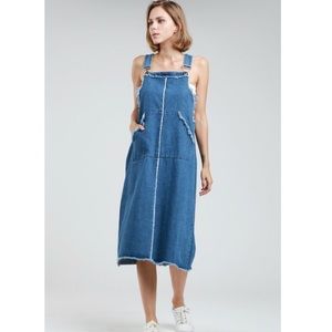 Denim Jean Overalls Midi Jumper Dress